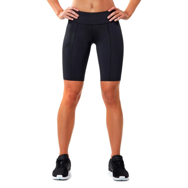 2XU® - Women's Small Black/Dotted Black Logo Regular Mid-Rise Compression Shorts
