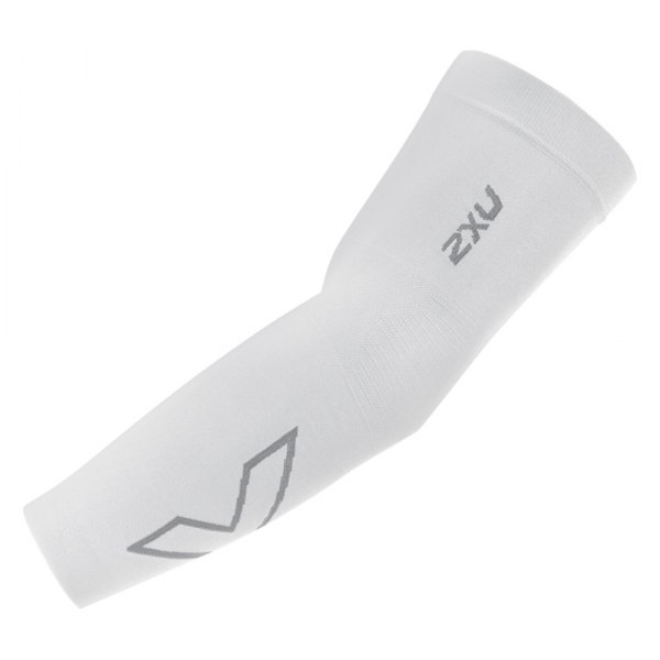 2XU® - Men's Flex Run Medium White/Gray Compression Arm Sleeves