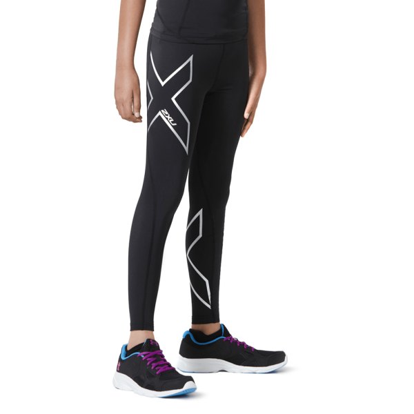 2XU® - Girl's X-Large Black/Silver Compression Tights