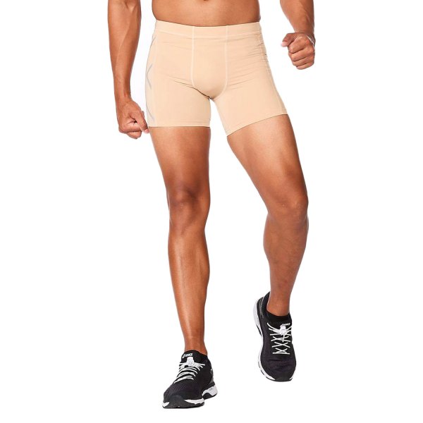 2XU® - Men's X-Small Beige/Silver 1/2 Zip Compression Shorts