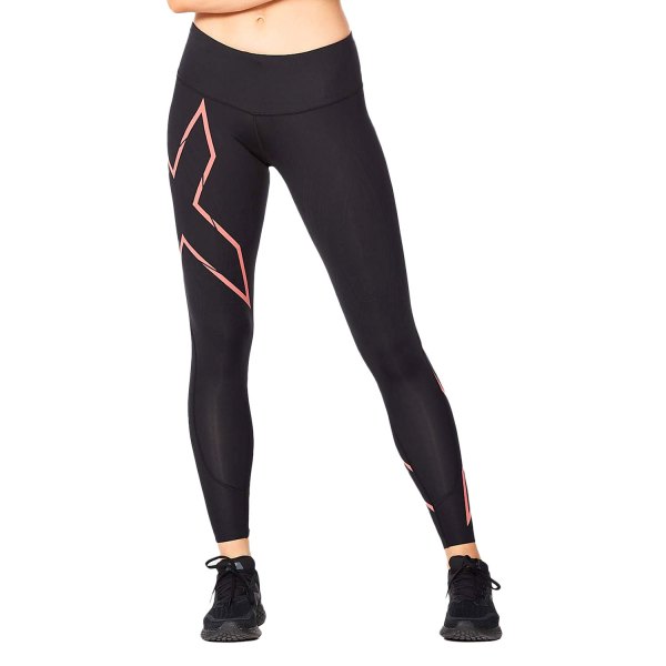 2XU® - Women's Light Speed X-Small Black/Cranberry Reflective Mid-Rise Compression Tights