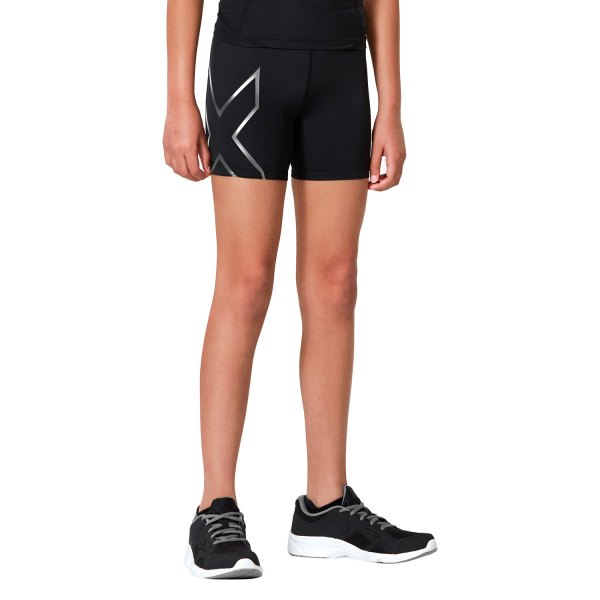 2XU® - Girl's Medium Black/Silver 1/2 Zip Compression Shorts