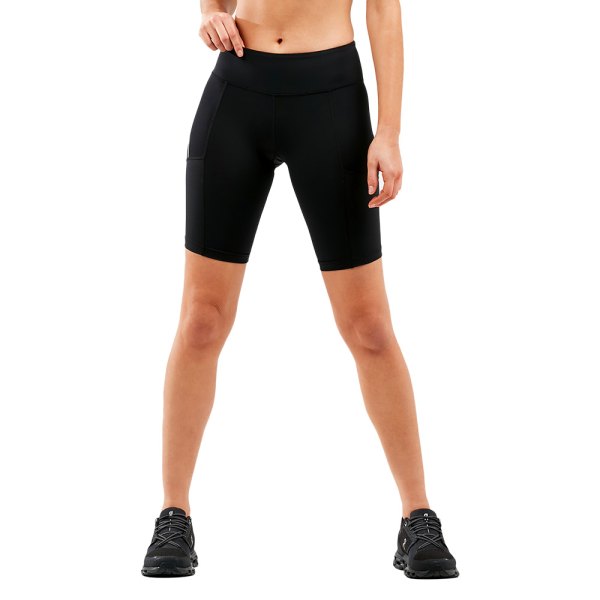 2XU® - Women's Medium Black/Silver Reflective Run Mid-Rise Dash Compression Shorts
