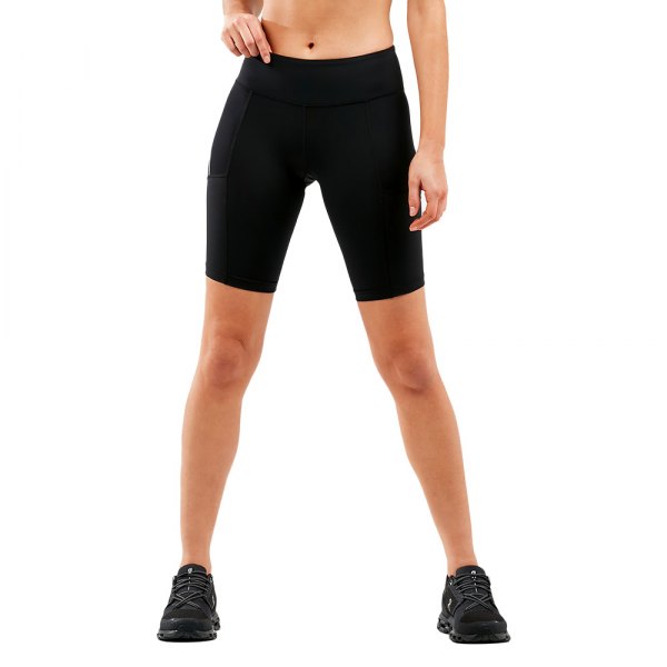2XU® - Women's X-Large Black/Silver Reflective Run Mid-Rise Dash Compression Shorts