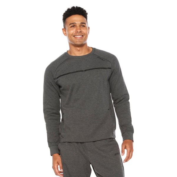 2XU® - Men's COMMUTE Small Charcoal Marle/Black Crew Neck Long Sleeve Top