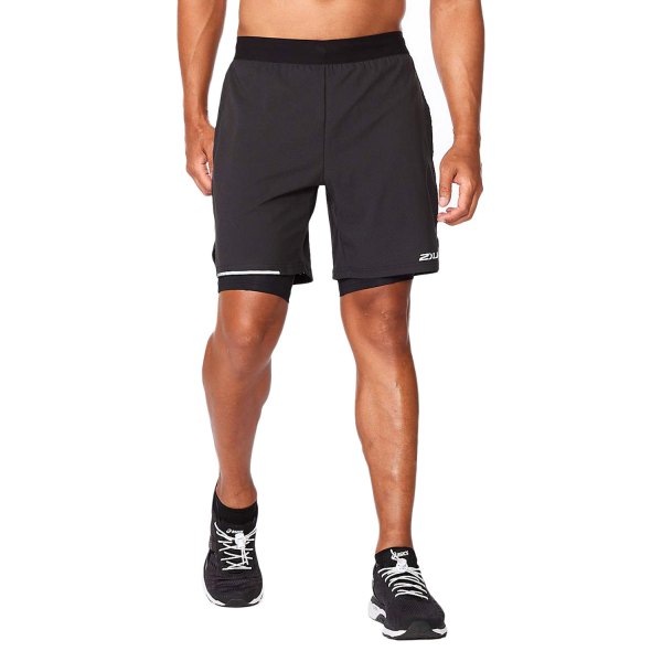 2XU® - Men's Aero X-Small Black/Silver Reflective 7" 2 in 1 Shorts