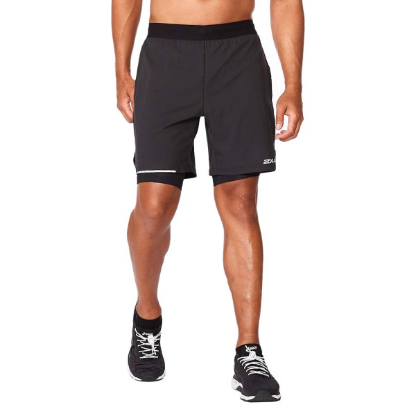 2XU® - Men's Aero Large Black/Silver Reflective 7" 2 in 1 Shorts