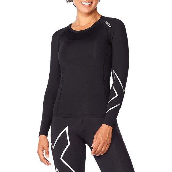 2XU® - Women's Core Large Black/Silver Long Sleeve Compression Top