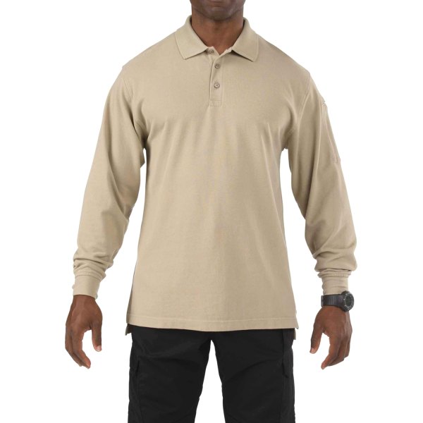 5.11 Tactical® - Professional Men's Medium Silver Tan Regular Long Sleeve Polo Shirt