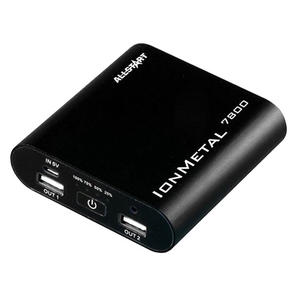 AllStart® - IonMetal 7800 mAh Black Power Bank with USB to Micro USB Cord & LED Light