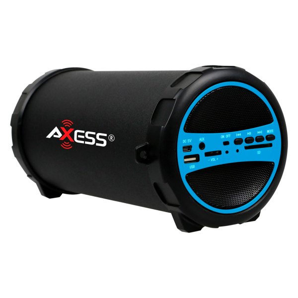 Axess® - Indoor/Outdoor SPBT1031 Blue Cylinder Hi-Fi Portable Bluetooth Loud Speaker with Built-In 3" Sub and SD Card/USB/AUX Inputs