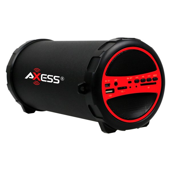 Axess® - Indoor/Outdoor SPBT1031 Red Cylinder Hi-Fi Portable Bluetooth Loud Speaker with Built-In 3" Sub and SD Card/USB/AUX Inputs