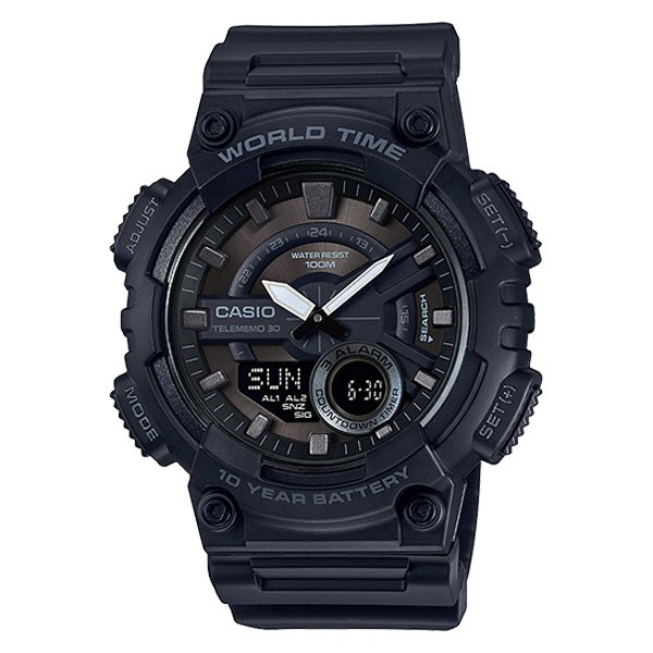 Casio® - AEQ™ 110W Round Black Polymer Watch with Black Polymer Band