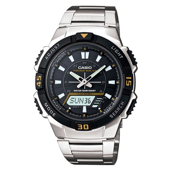 Casio® - AQS™ Round Silver Stainless Steel Watch with Silver Stainless Steel Band