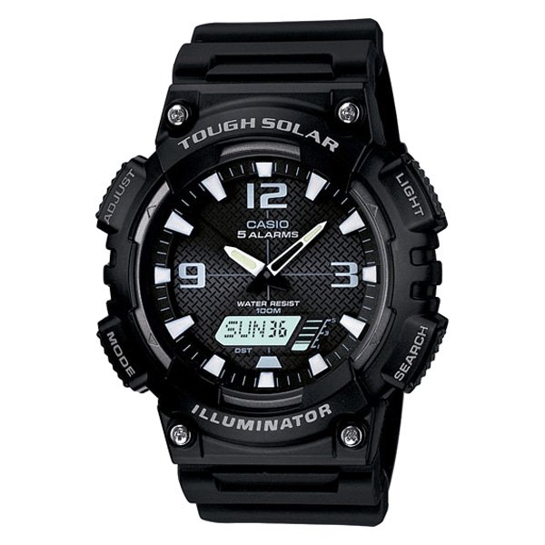 Casio® - AQS™ Round Black/White Polymer Watch with Black Polymer Band