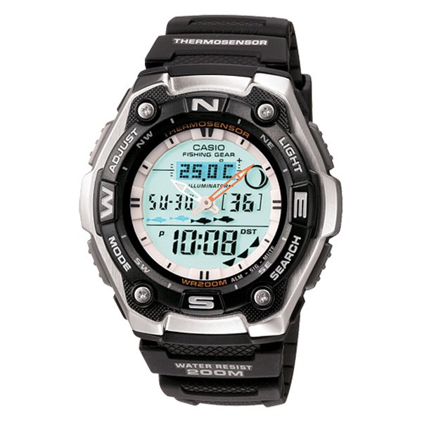 Casio® - AQW™ Round Silver Black Stainless Steel Watch with Black Polymer Band