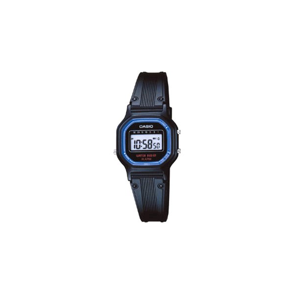 Casio® - Octogonal Black Polymer Watch with Black Rubber Band