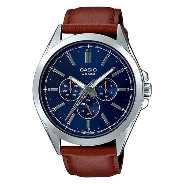 Casio® - Men's Classic Multi-Hand Watch with Brown Leather Strap