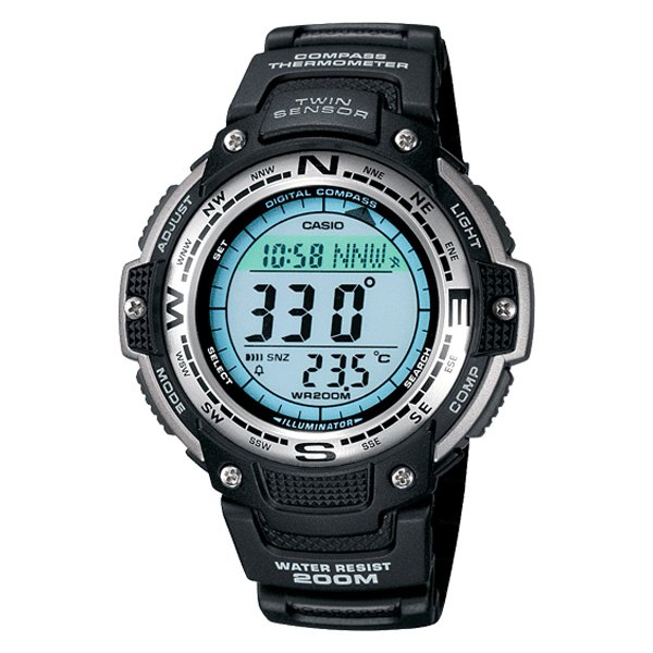Casio® - OutGear™ SGW100 Round Black Silver Polymer Watch with Black Polymer Band