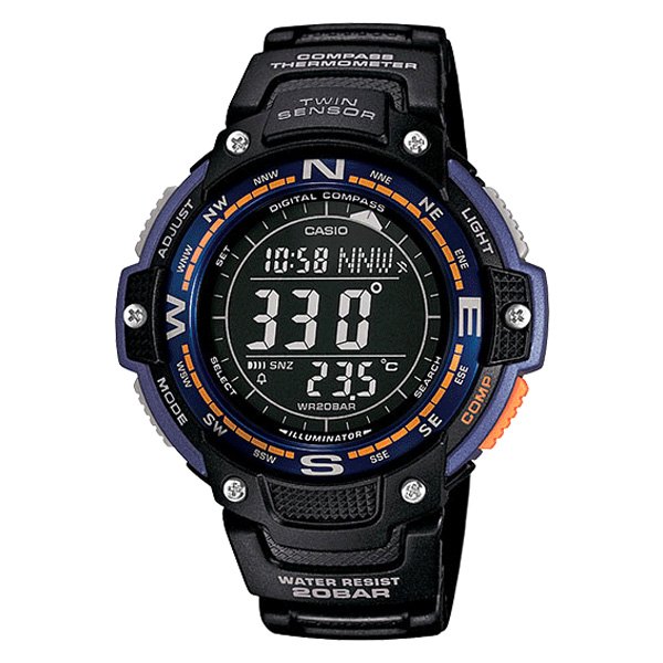 Casio® - OutGear™ SGW100 Round Black/Blue Polymer Watch with Black Polymer Band