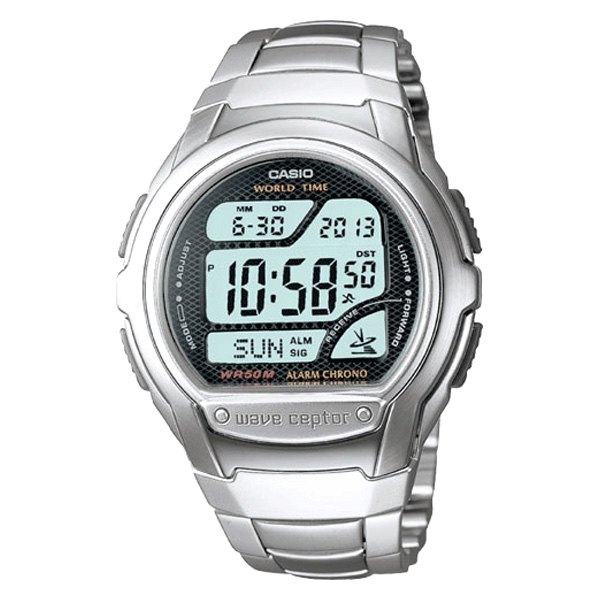 Casio® - Wave Captor™ Oval Silver Stainless Steel Watch with Silver Stainless Steel Band