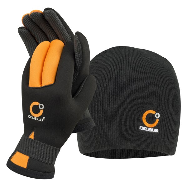 Celsius® - Medium Black Deluxe Neoprene Glove & Hat Combo 