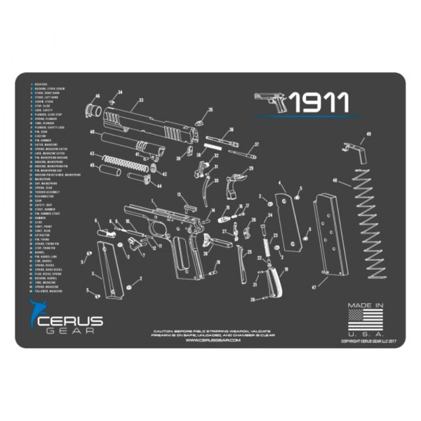 Cerus Gear® - ProMat Schematic™ 12" x 17" Charcoal Gray/Pink 1911 Cleaning Mat