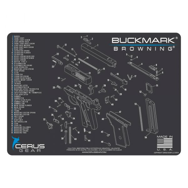 Cerus Gear® - ProMat Schematic™ 12" x 17" Charcoal Gray/Cerus Blue Browning™ Buckmark™ Cleaning Mat