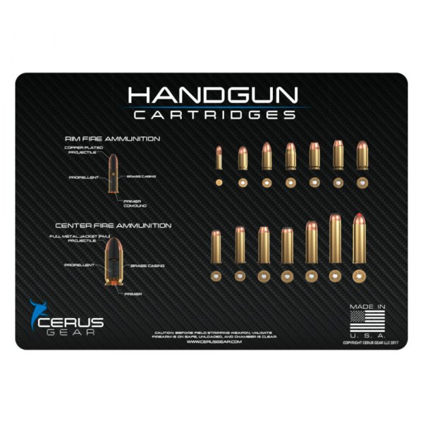 Cerus Gear® - ProMat Schematic™ 12" x 17" Top Handgun Cartridges Cleaning Mat