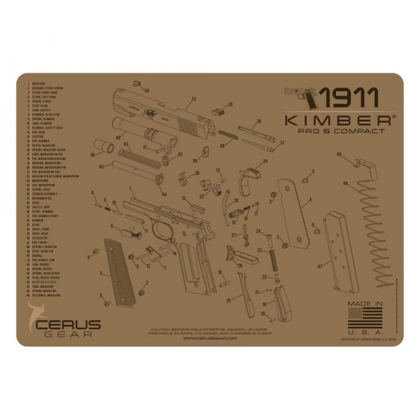 Cerus Gear® - ProMat Schematic™ 12" x 17" Coyote Tan Kimber™ Compact & Pro Cleaning Mat