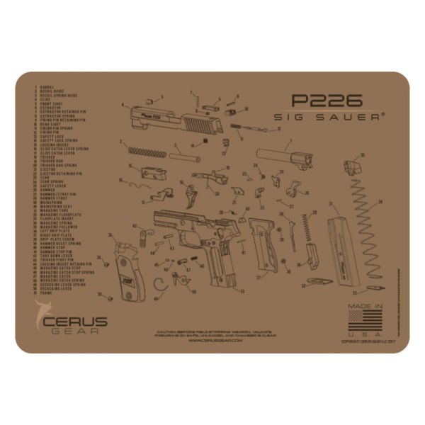 Cerus Gear® - ProMat Schematic™ 12" x 17" Coyote Tan Sig Sauer™ P226 Cleaning Mat