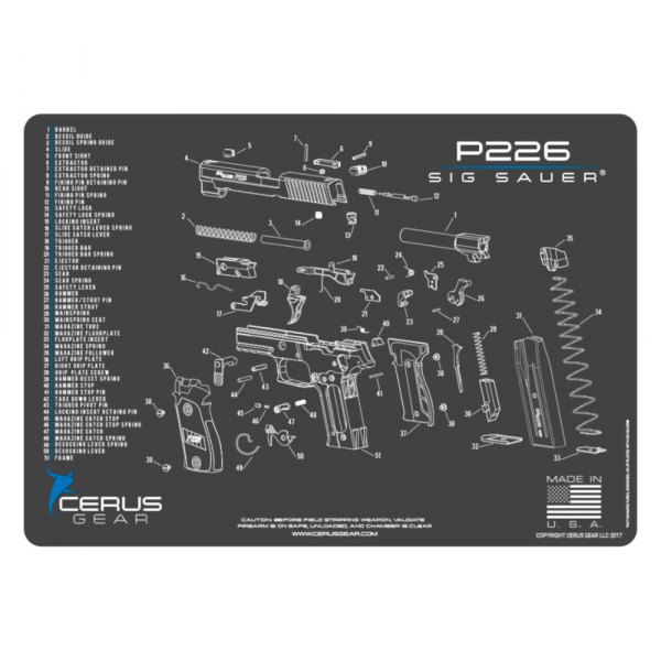 Cerus Gear® - ProMat Schematic™ 12" x 17" Charcoal Gray/Cerus Blue Sig Sauer™ P226 Cleaning Mat