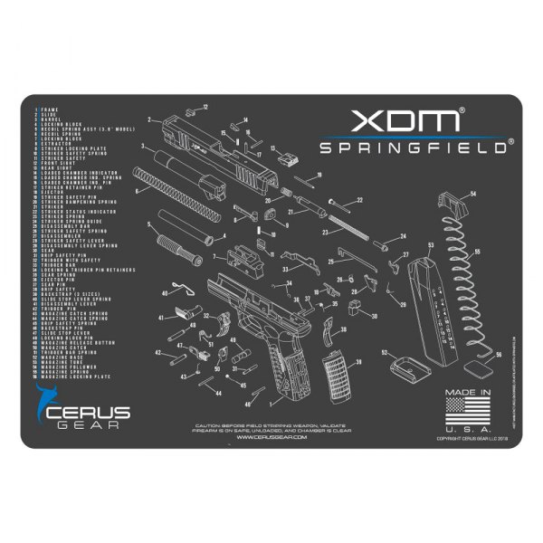 Cerus Gear® - ProMat Schematic™ 12" x 17" Charcoal Gray/Cerus Blue Springfield™ XDM™ Cleaning Mat