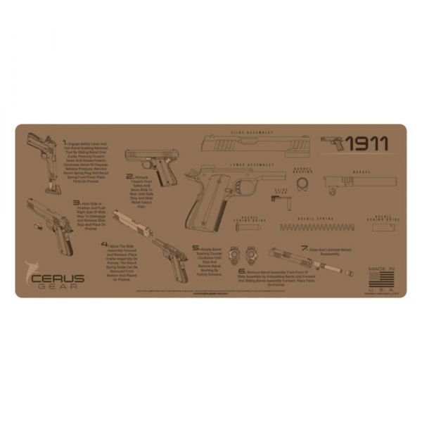 Cerus Gear® - ProMat Instructional™ 12" x 27" Coyote Tan 1911 Cleaning Mat