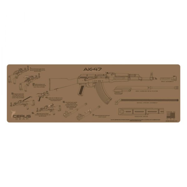 Cerus Gear® - ProMat Instructional™ 12" x 36" Coyote Tan AK-47 Cleaning Mat