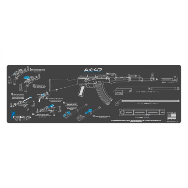 Cerus Gear® - ProMat Instructional™ 12" x 36" Charcoal Gray/Cerus Blue AK-47 Cleaning Mat