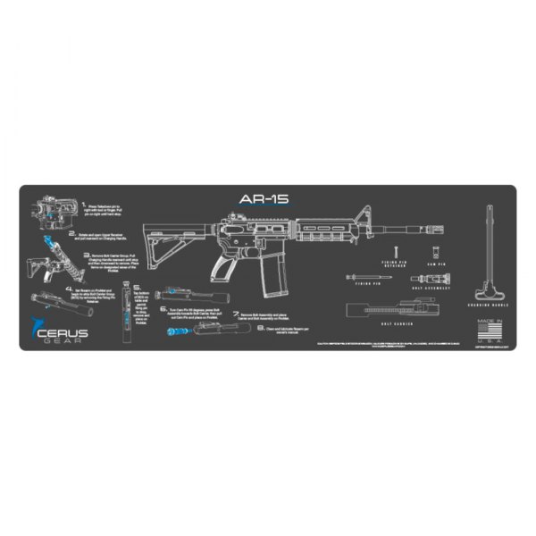 Cerus Gear® - ProMat Instructional™ 12" x 36" Charcoal Gray/Cerus Blue AR-15 Cleaning Mat