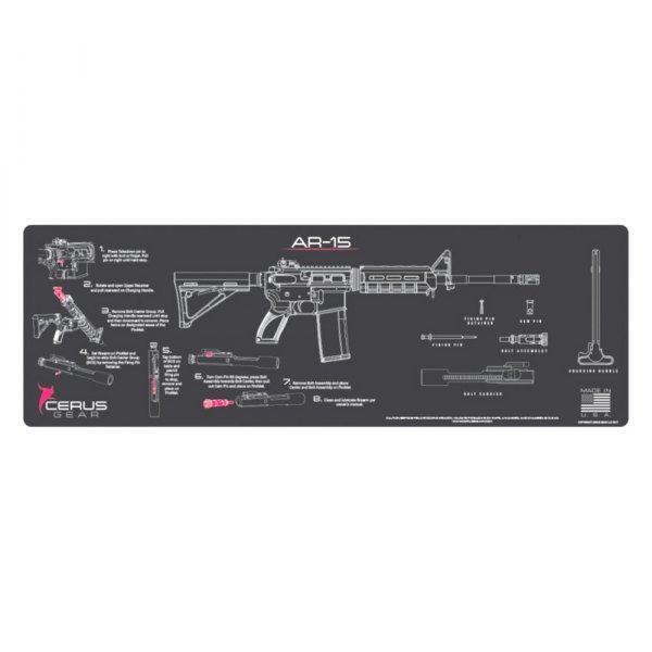 Cerus Gear® - ProMat Instructional™ 12" x 36" Charcoal Gray/Pink AR-15 Cleaning Mat