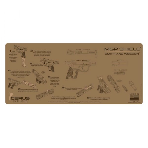 Cerus Gear® - ProMat Instructional™ 12" x 27" Coyote Tan M&P™ Shield™ Cleaning Mat