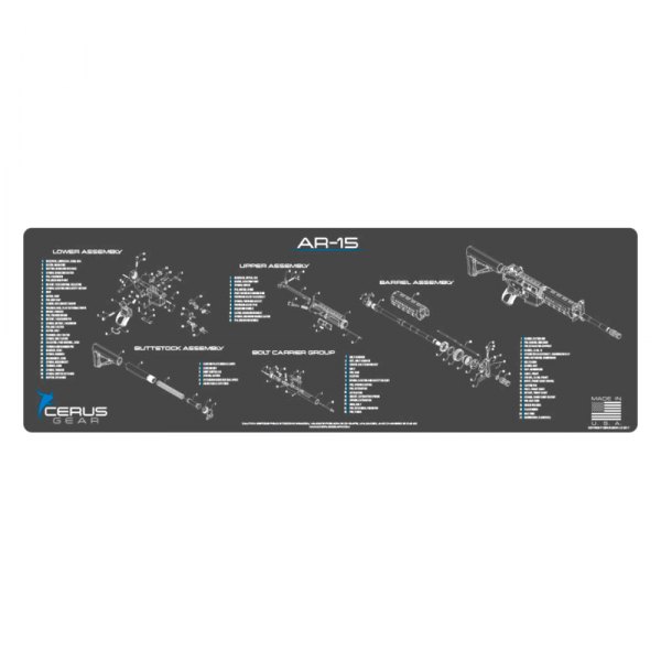 Cerus Gear® - ProMat Schematic Rifle™ 12" x 36" Charcoal Gray/Cerus Blue AR-15 Cleaning Mat