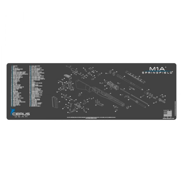 Cerus Gear® - ProMat Rifle™ 12" x 36" Charcoal Gray/Cerus Blue Springfield™ M1A™ Cleaning Mat