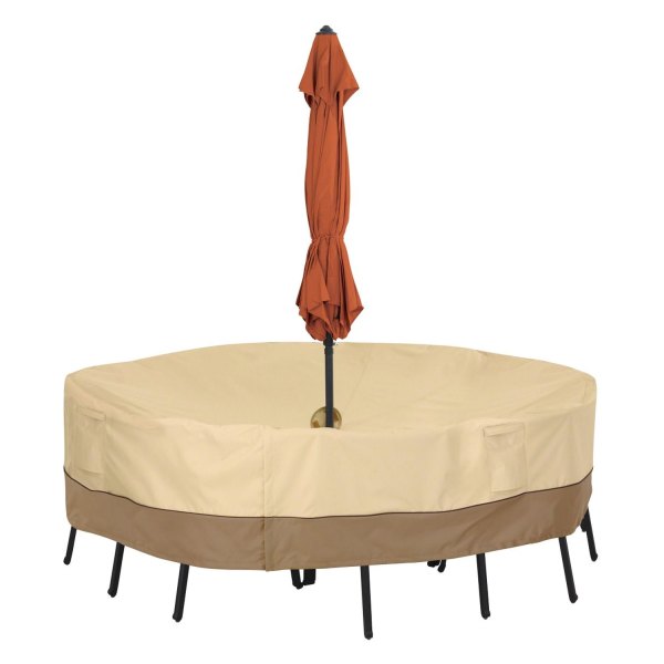 Classic Accessories® - Veranda™ Pebble Round Patio Table & Chairs Set Cover with Umbrella Hole