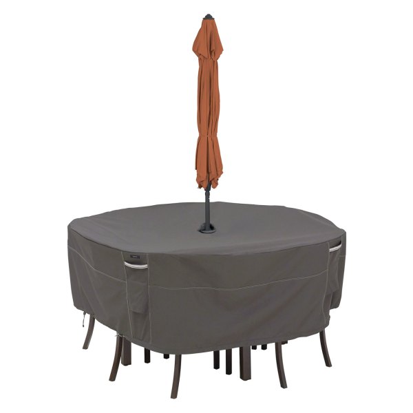 Classic Accessories® - Ravenna™ Dark Taupe Round Patio Table & Chair Cover with Umbrella Hole