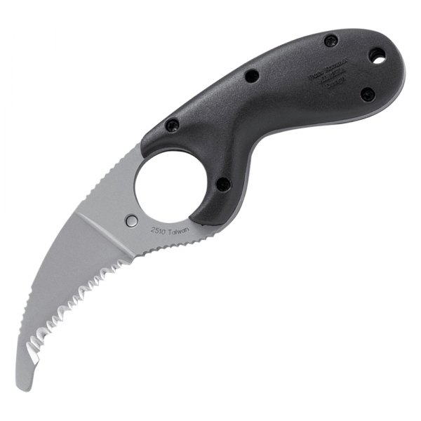 Columbia River Knife & Tool® - Bear Claw™ 2.38" Curved Fully Serrated Black Handle Fixed Knife with Sheath