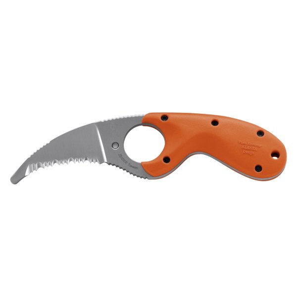Columbia River Knife & Tool® - Bear Claw™ 2.38" Curved Fully Serrated Orange Handle Fixed Knife with Sheath