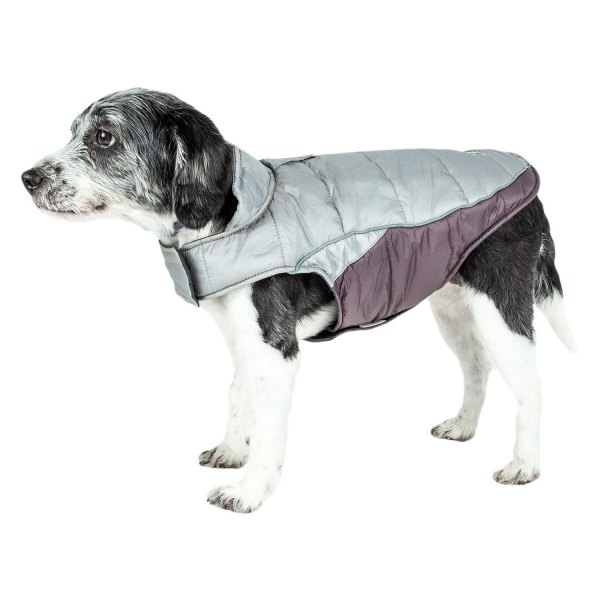Dog Helios® - Hurricane-Waded X-Small Gray Plush 3M Reflective Insulated Dog Winter Coat with Blackshark Technology