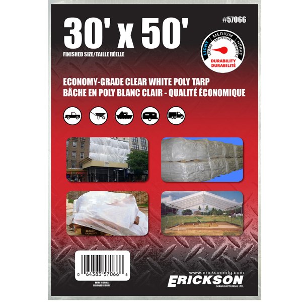 Erickson® - All-Purpose Economy Grade 30' x 50' Clear White Tarp Tent