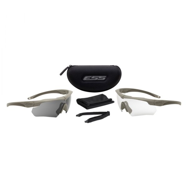 ESS® - Crossbow™ 2X Anti-Fog Terrain Tan Frame Clear/Smoke Gray Semi-Rimless Glasses Kit
