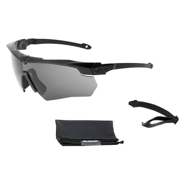 ESS® - Crossbow™ Suppressor™ Anti-Fog Black Plastic Frame Smoke Gray Polycarbonate Semi-Rimless Glasses Kit