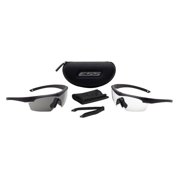 ESS® - Crosshair™ 2X Anti-Fog Black Frame Clear/Smoke Gray Semi-Rimless Glasses Kit